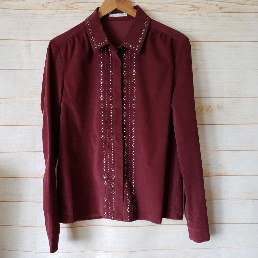 Rebecca Minkoff Studded Embellished Fine Corduroy Buttoned Front Shirt Blouse